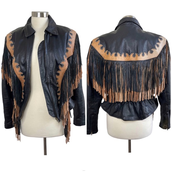 Vintage Jackets & Blazers - WESTERN WORLD BY SHAF Fringe Leather Moto Jacket size XL